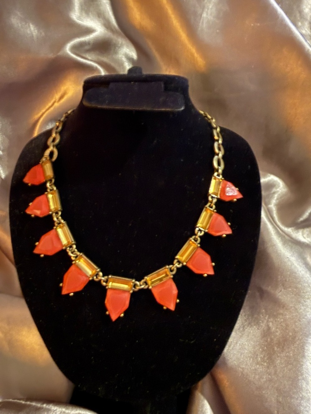 Vintage Gold-Tone Necklace with Coral Pink Pendants
